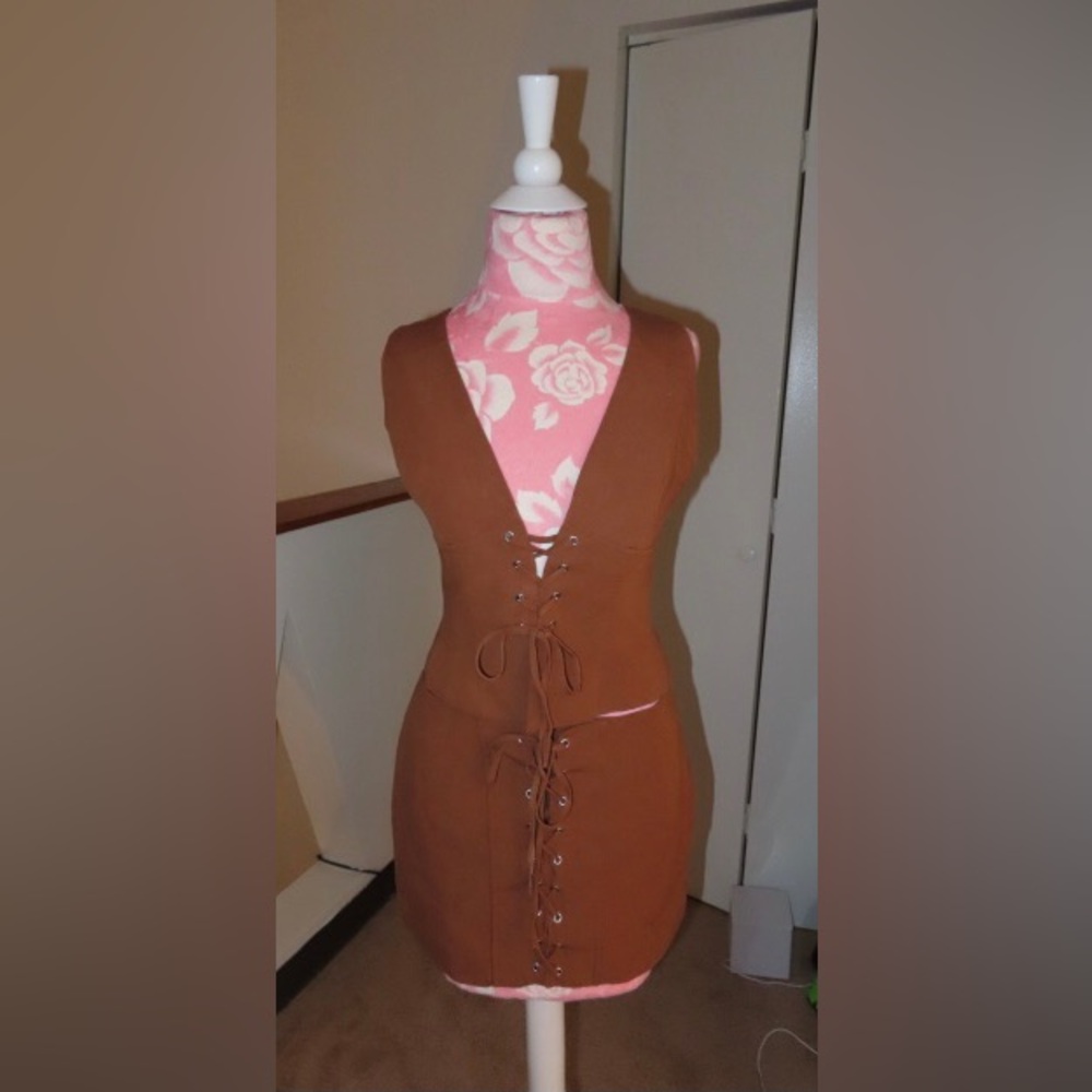 Zara Brown Lace-Up Dress with Deep V